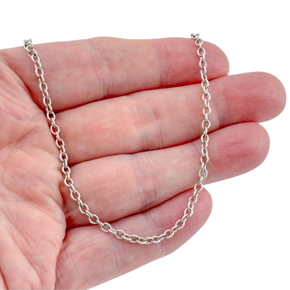 Vintage Sterling Silver Oval Rolo Chain Necklace Filigree Barrel Clasp 18 inch